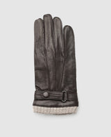 Gants en cuir avec poignet - Marron foncé