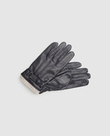 Gants en cuir avec poignet - Bleu foncé