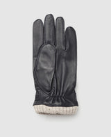 Gants en cuir avec poignet - Bleu foncé