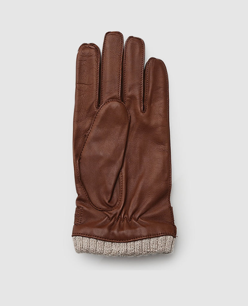 Gants en cuir avec poignet - Marron clair